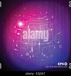 Abstract purple tech sphere background with light effect Stock Vector