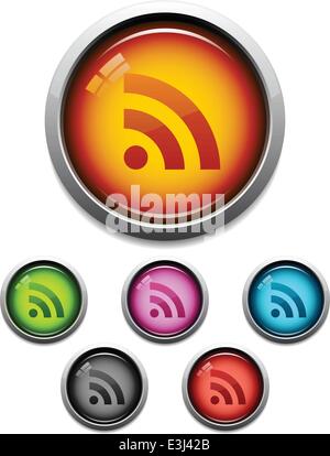 Glossy RSS feed button icon set in 6 colors Stock Vector