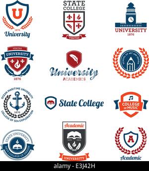 Set of university and college school crests and emblems Stock Vector