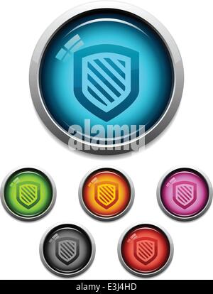 Set of glass glossy shield. Vector illustration. Transparent background ...