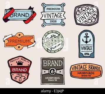 Set of hand-drawn sketchy vintage badges and labels Stock Vector