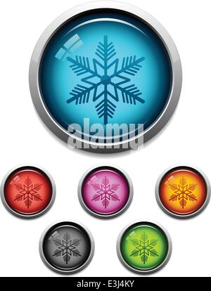 Glossy snowflake button icon set in 6 colors Stock Vector