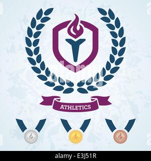 Athletics emblem and medals for competitive events Stock Vector