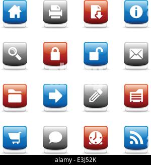 Set of glossy web icons in red, blue, and gray. Includes Complete set of each color. Stock Vector