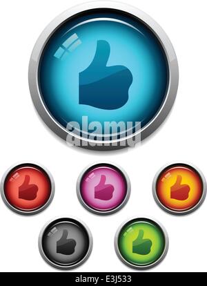 Glossy thumbs-up like button icon set in 6 colors Stock Vector