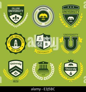 Set of university and college school crests and emblems Stock Vector