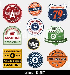 Set of vintage retro gasoline signs and labels Stock Vector