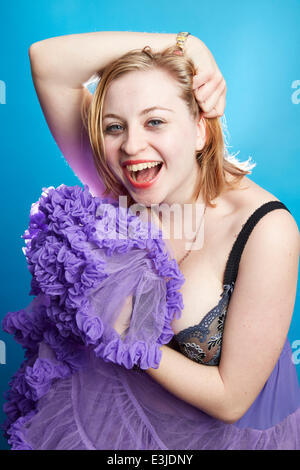 Smiling Young Woman Wearing Ruffle Skirt