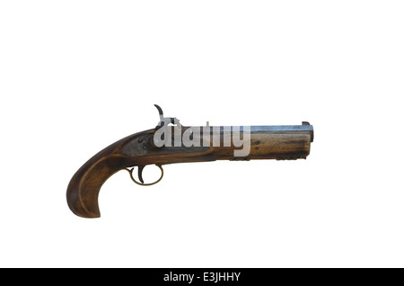 Old chrome pistol isolated on white background Stock Photo - Alamy
