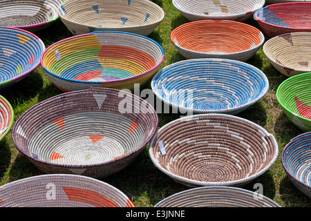 Colorful handmade wicker baskets Stock Photo