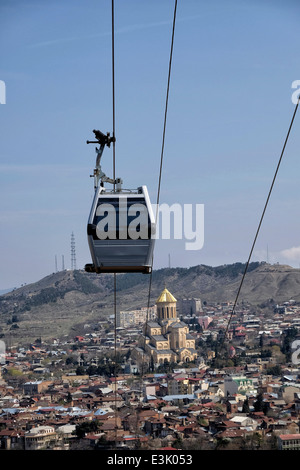 Funicular railway from Rike Park to Narikala Fortress in Tbilisi capital of republic of Georgia Stock Photo