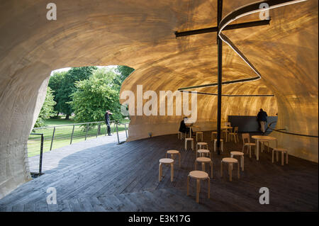 London, UK. 24th June, 2014. Serpentine Gallery Summer Pavilion designed by Chilean architect Smiljan Radic - Press preview held at Kensington Gardens on Tuesday, June 24, 2014. Credit:  Heloise/Alamy Live News Stock Photo