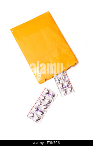 Modafinil, Modalet 200 tablets or pills isolated on a white studio background. Stock Photo
