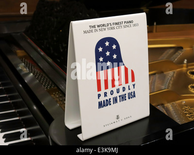 Steinway and Sons Showroom,'Made In the USA' Tent Card Display advertising, NYC, USA Stock Photo