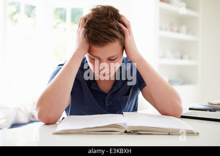 Depressed Boy Studying At Home Stock Photo