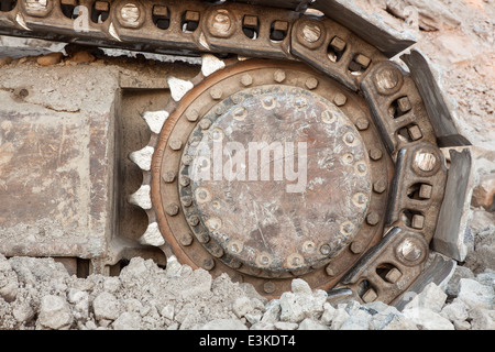 Well used excavator tracks closeup Stock Photo