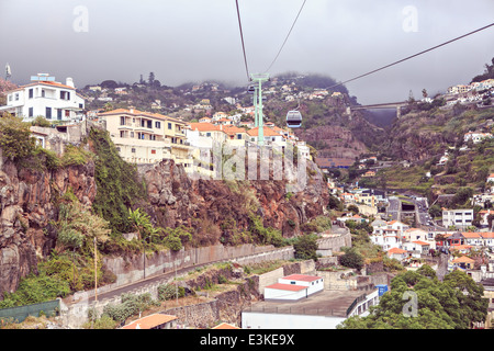 View from Monte cable car to Funchal town on Madeira by night. Funchal, Madeita Island, Portugal Stock Photo