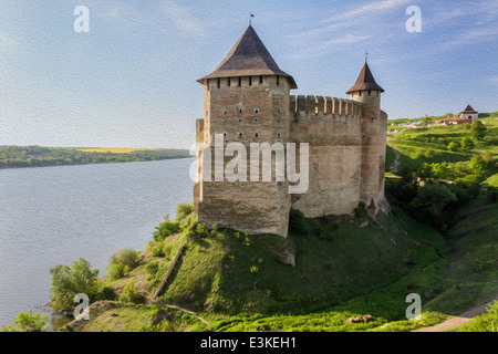 Old Medieval Castle (fortress) on Dniester riverside in Khotyn, Ukraine. Stock Photo