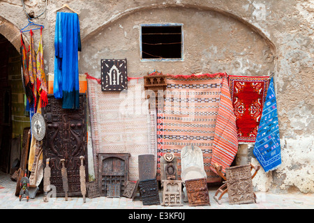 Traditional artifacts for sale in the Medina in the coastal town of Essaouira, Morocco, North Africa. Stock Photo