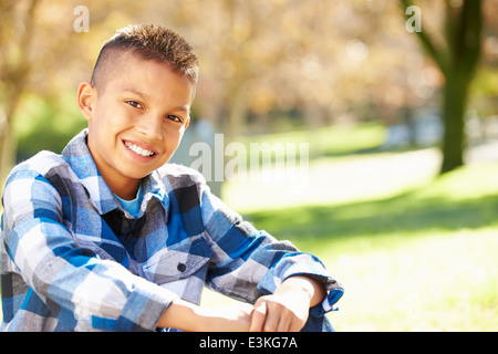 Portrait Of Hispanic Boy In Countryside Stock Photo