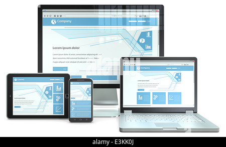 RWD concept with smartphone,laptop,screen and tablet computer. No branded. Stock Photo