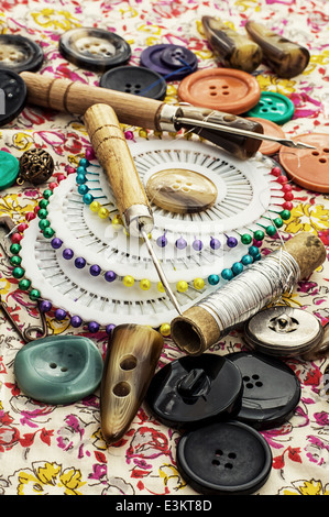thread,button,crochet hook, and other sewing tools Stock Photo - Alamy