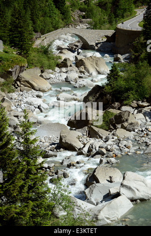 Haderlisbrucke bridge over the River Reuss near Wassen, Schöllenenschlucht, Switzerland The Gotthard Pass or St. Gotthard Pass Stock Photo