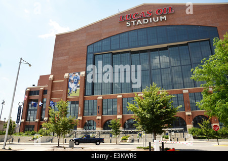 INDIANAPOLIS - JUNE 17: Lucas Oil Stadium, home of the Indianapolis Colts football team, is shown June 17, 2014. It covers nearl Stock Photo