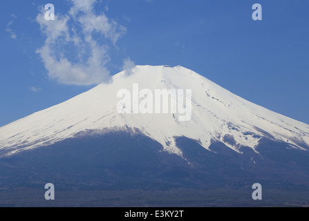 peak of Mount Fuji, view from Lake Yamanaka, Yamanashi, Japan Stock Photo