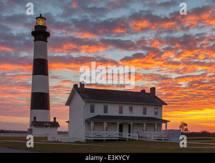 Cape Hatteras National Seashore, North Carolina: Bodie Island lighthouse (1872) on North Carolina's Outer Banks, sunrise Stock Photo