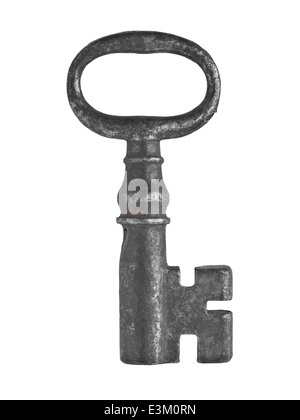 vintage rusty cabinet lock key over white Stock Photo