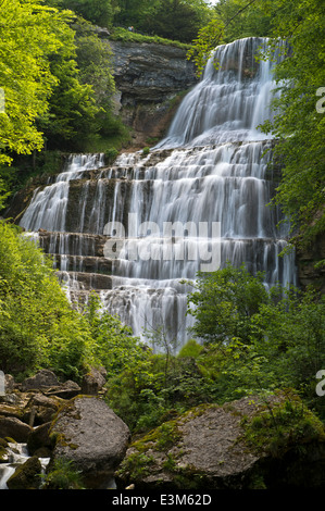 L'Eventail Waterfall, Herisson Waterfalls, Cascades du Hérisson, Menetrux-en-Joux, Franche-Comté, France Stock Photo