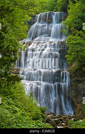 L'Eventail Waterfall, Herisson Waterfalls, Cascades du Hérisson, Menetrux-en-Joux, Franche-Comté, France Stock Photo