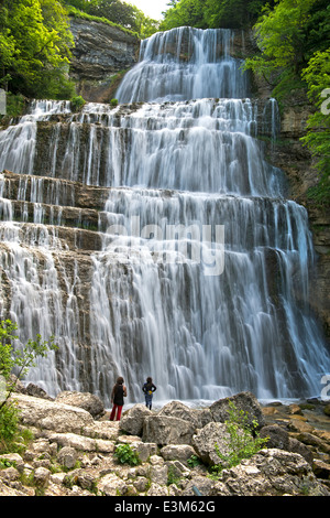 L'Eventail Waterfall, Herisson Waterfalls, Cascades du Hérisson, Menetrux-en-Joux, Franche-Comté, France Stock Photo