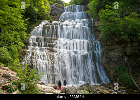 L'Eventail Waterfall, Herisson Waterfalls, Cascades du Hérisson, Menetrux-en-Joux, Franche-Comté, France Stock Photo