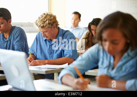 High School Students Taking Test In Classroom Stock Photo