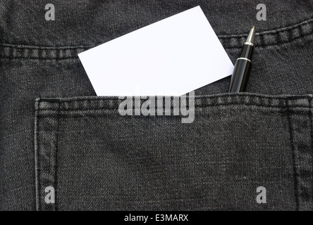 blank business card and ball point in jean back pocket Stock Photo