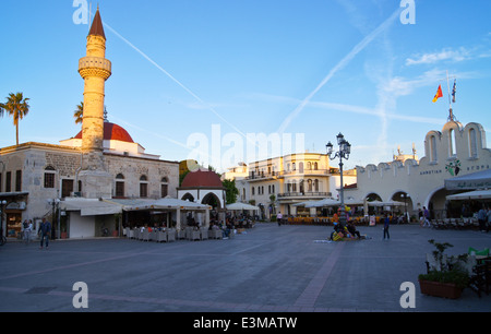 Ibrahim Defterdar   mosque, and indoor market hall Eleftherias Square,  Kos Town, Kos, Greece Stock Photo