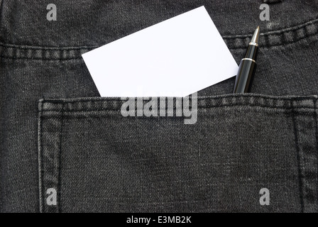 blank business card and ball point in jean back pocket Stock Photo