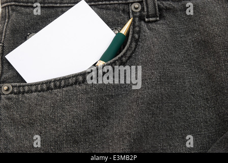 blank business card and ball point in jean front pocket Stock Photo