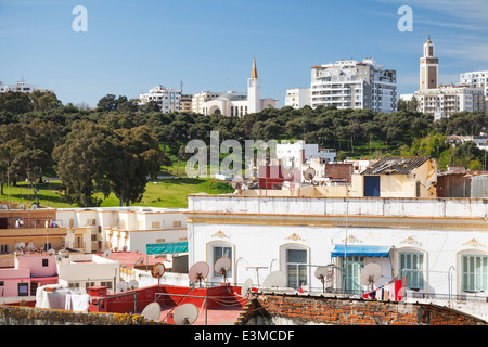 Ordinary living houses and mosques. Cityscape of Tangier, Morocco Stock Photo