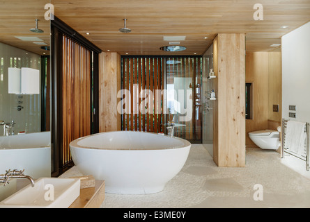 Modern bathroom with soaking tub Stock Photo