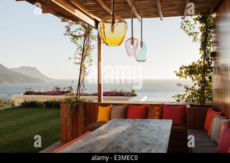 Luxury patio with ocean view Stock Photo