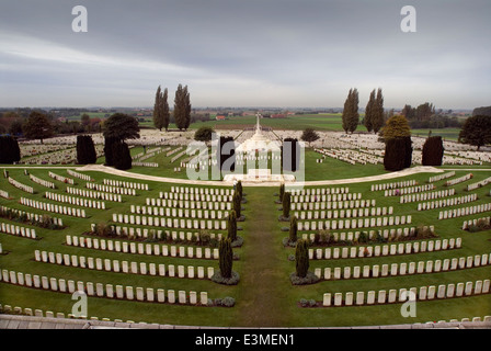 Tyne Cot WWI Cemetery ( 3587 burials), and Memorial (34949 names of the missing) at  Passchendaele,near Ypres,Leper,Belgium. Stock Photo