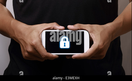 Lock icon display on smartphone Stock Photo