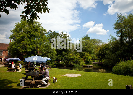 Bartons Mill pub beer garden, Old Basing, Hampshire Stock Photo