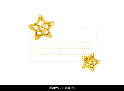 Blank card with golden stars for Christmas messages. Stock Photo