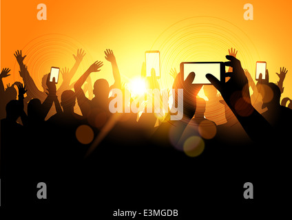 Festival Crowd Vector, people at a concert with smartphones. Vector illustration Stock Photo