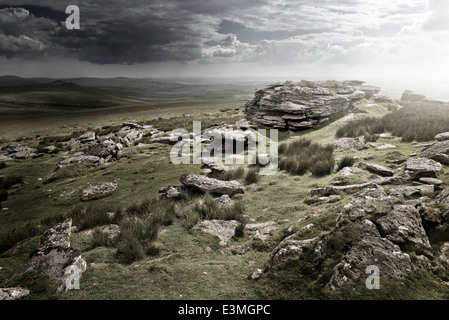 Dramatic Wild Moorlands rocks. Wild landscape from Dartmoor, UK Stock Photo