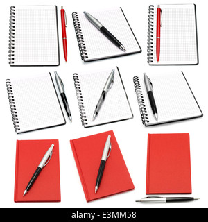 Notepads with ball pens on a white background Stock Photo